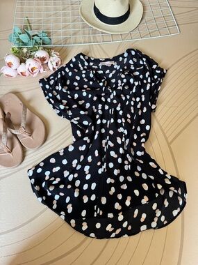 Philosophy Black Polka Dot Short Sleeve Blouse